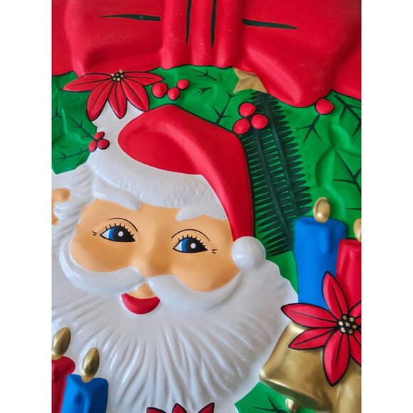 Vintage celluloid Santa hanging wreath bell molded poinsettia Xmas decor - Picture 5 of 7